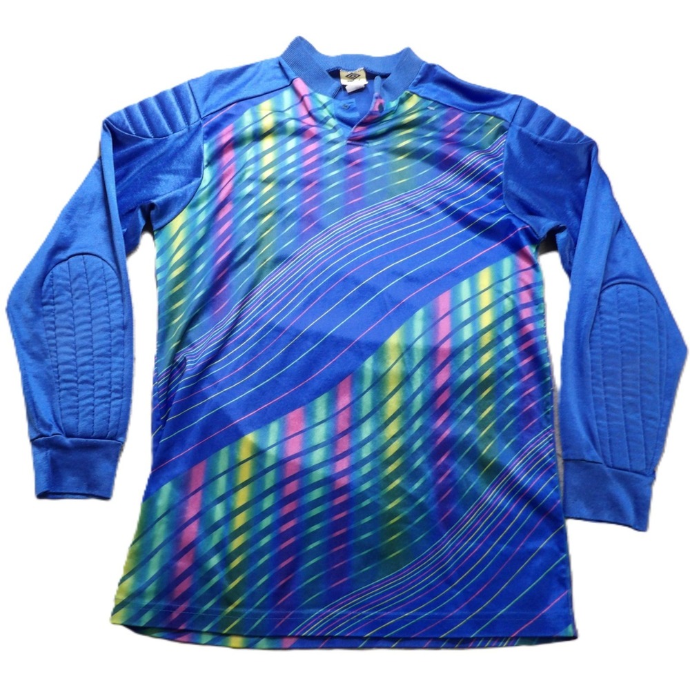 VTG Umbro 90s Goalkeeper Jersey Men M Blue Padded Long Sleeves Retro Soccer USA